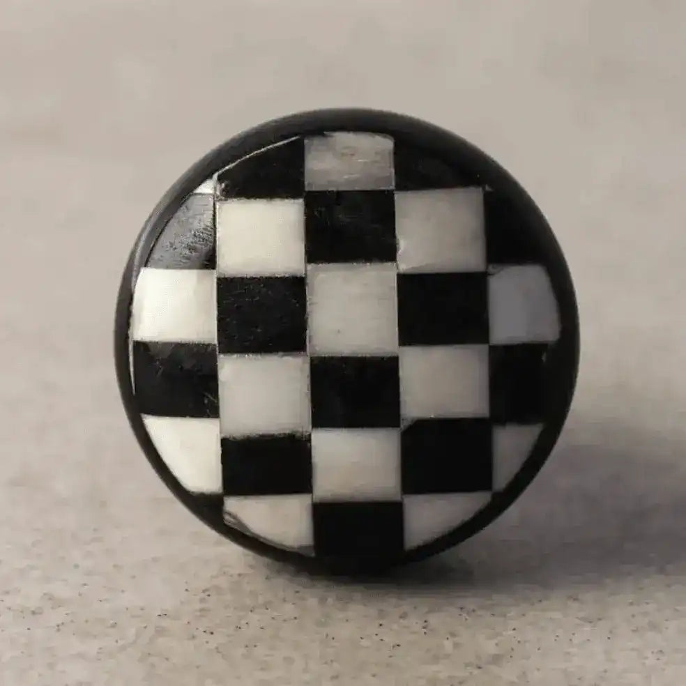 Bone Inlay Black and White Checkerboards Ceramic Cabinet Knobs
