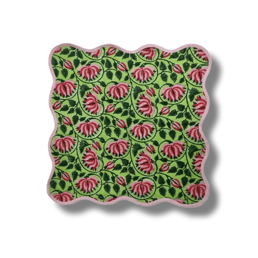 Botanical Flower Scalloped Cotton Napkins