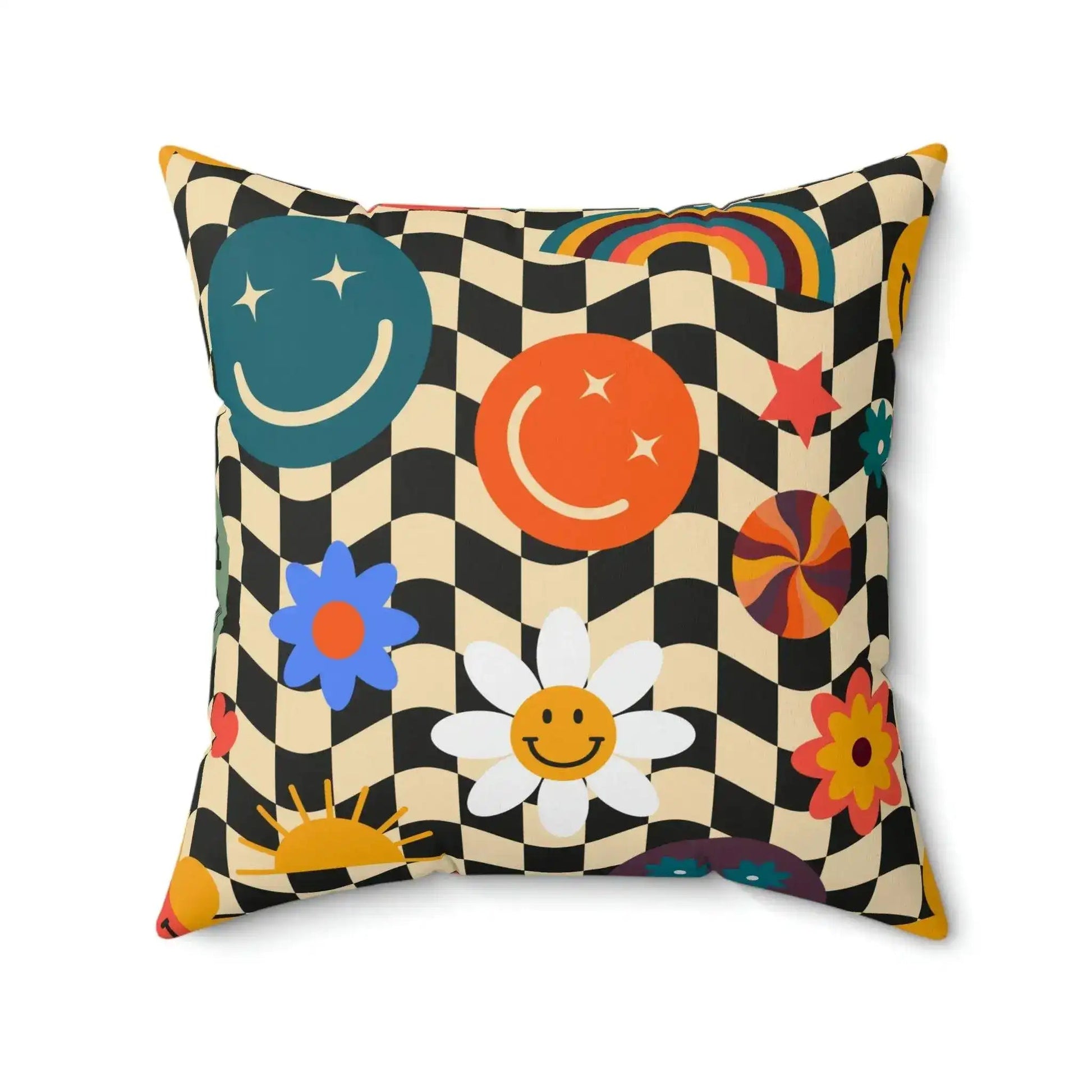 Checker Smiley Emojis Printed Throw Pillow - MAIA HOMES