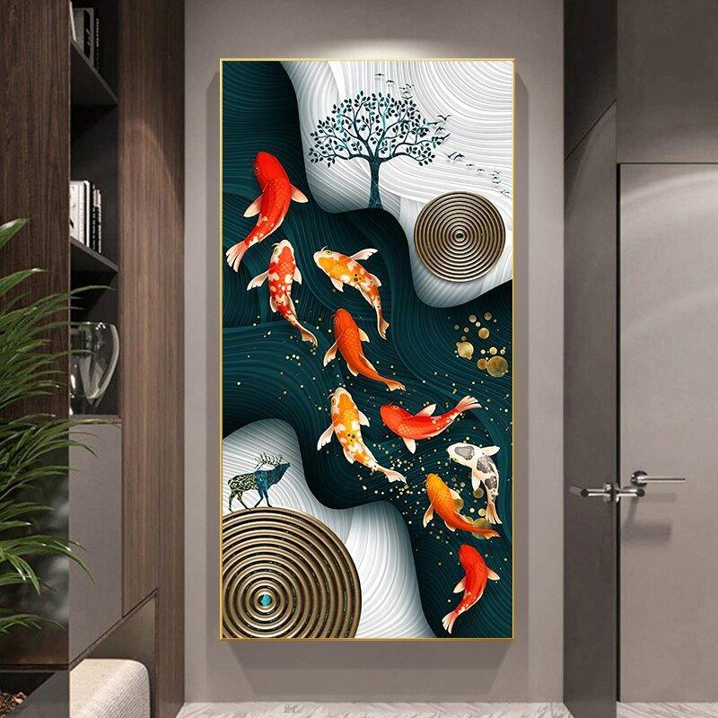 Chinese Style Red Koi Lucky Carp Canvas Painting - Animal Amity