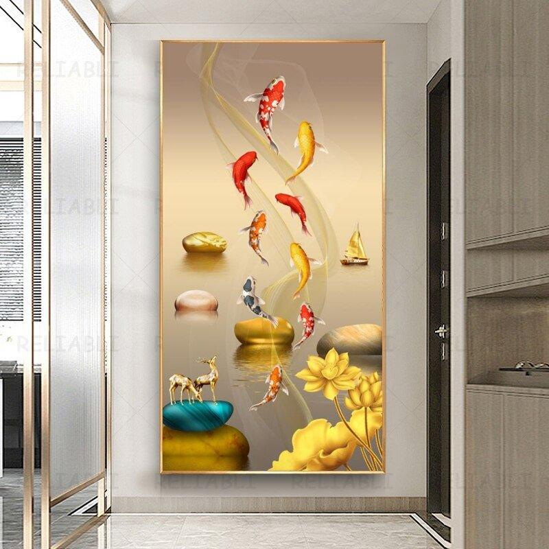 Chinese Style Red Koi Lucky Carp Canvas Painting - Animal Amity