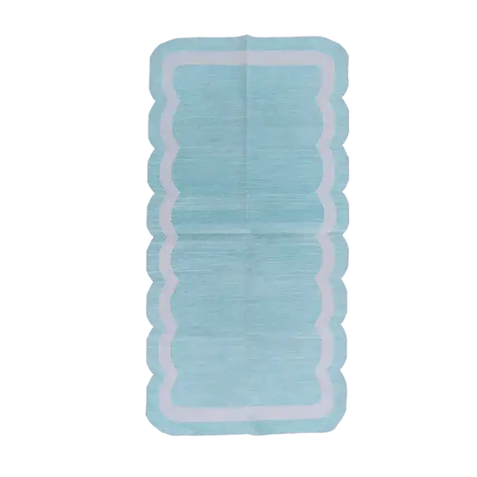 Classic Sky Blue Scallop Cotton Rug