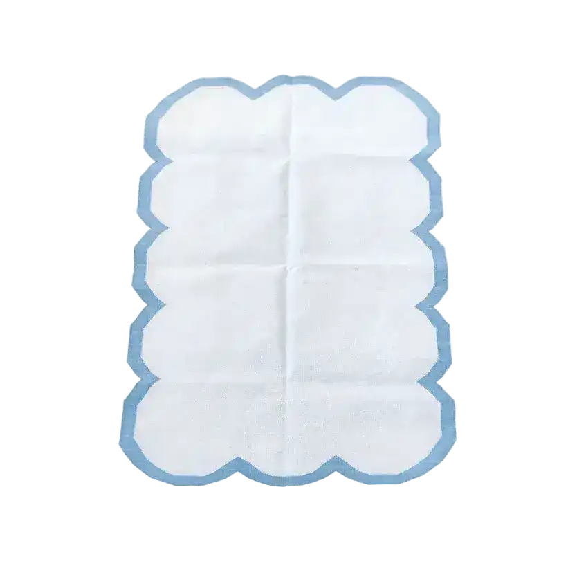 Classic White Scallop Cotton Rug with Blue Border