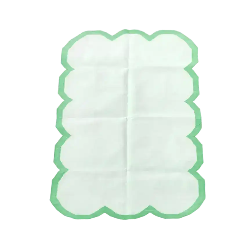 Classic White Scallop Cotton Rug with Green Border