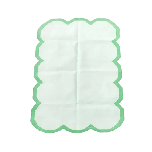 Classic White Scallop Cotton Rug with Green Border