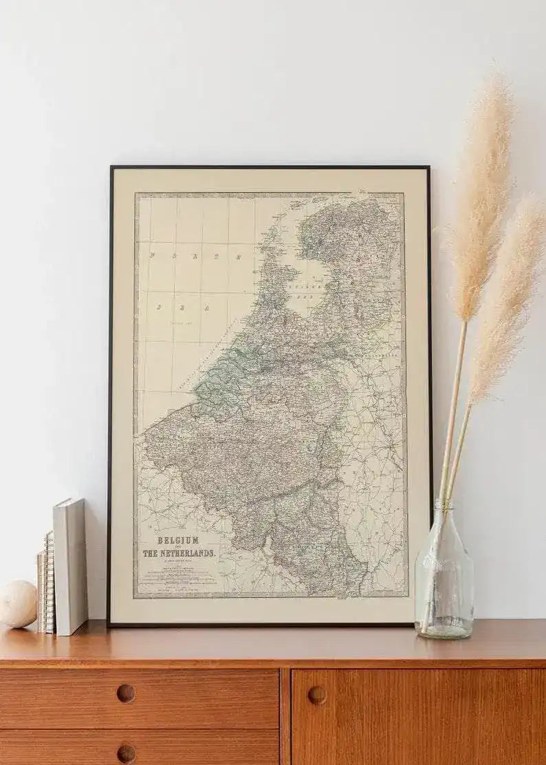 Composite Map of Belgium and Netherlands 1861| Old Map Wall Decor