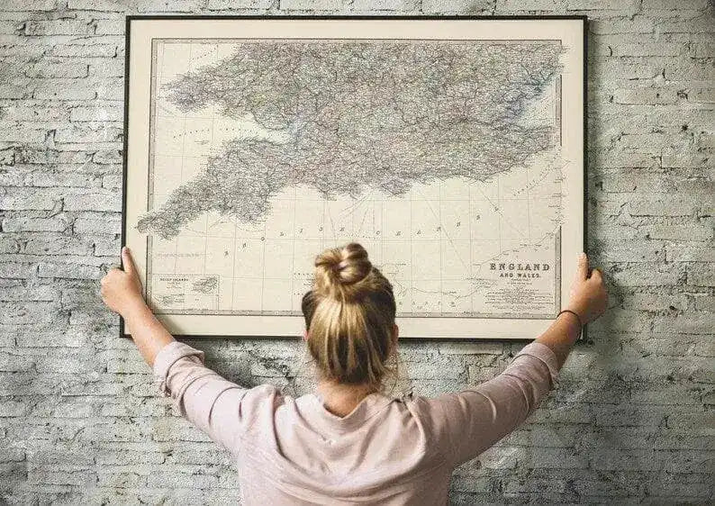 Composite Map of England and Wales Southern 1861| Old Map Wall Decor