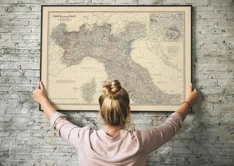 Composite Map of North and Central Italy and Corsica 1861| Map Wall Decor