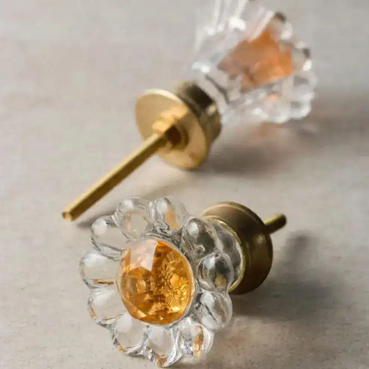 Crystal Glass Daisy Flower Cabinet Knobs - Set of 6
