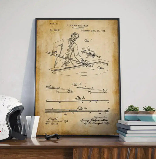 Cue Stick Billiards Vintage Poster Print