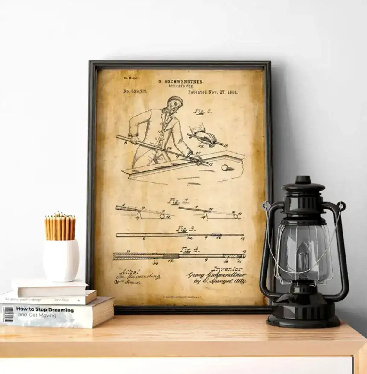 Cue Stick Billiards Vintage Poster Print