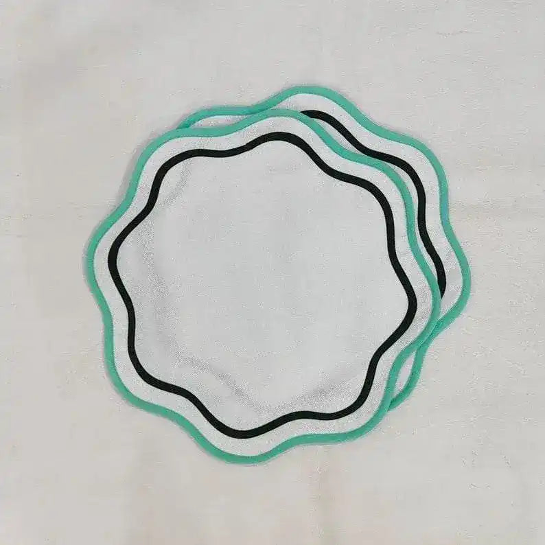 Double Trim Scalloped Round Cotton Placemats - MAIA HOMES