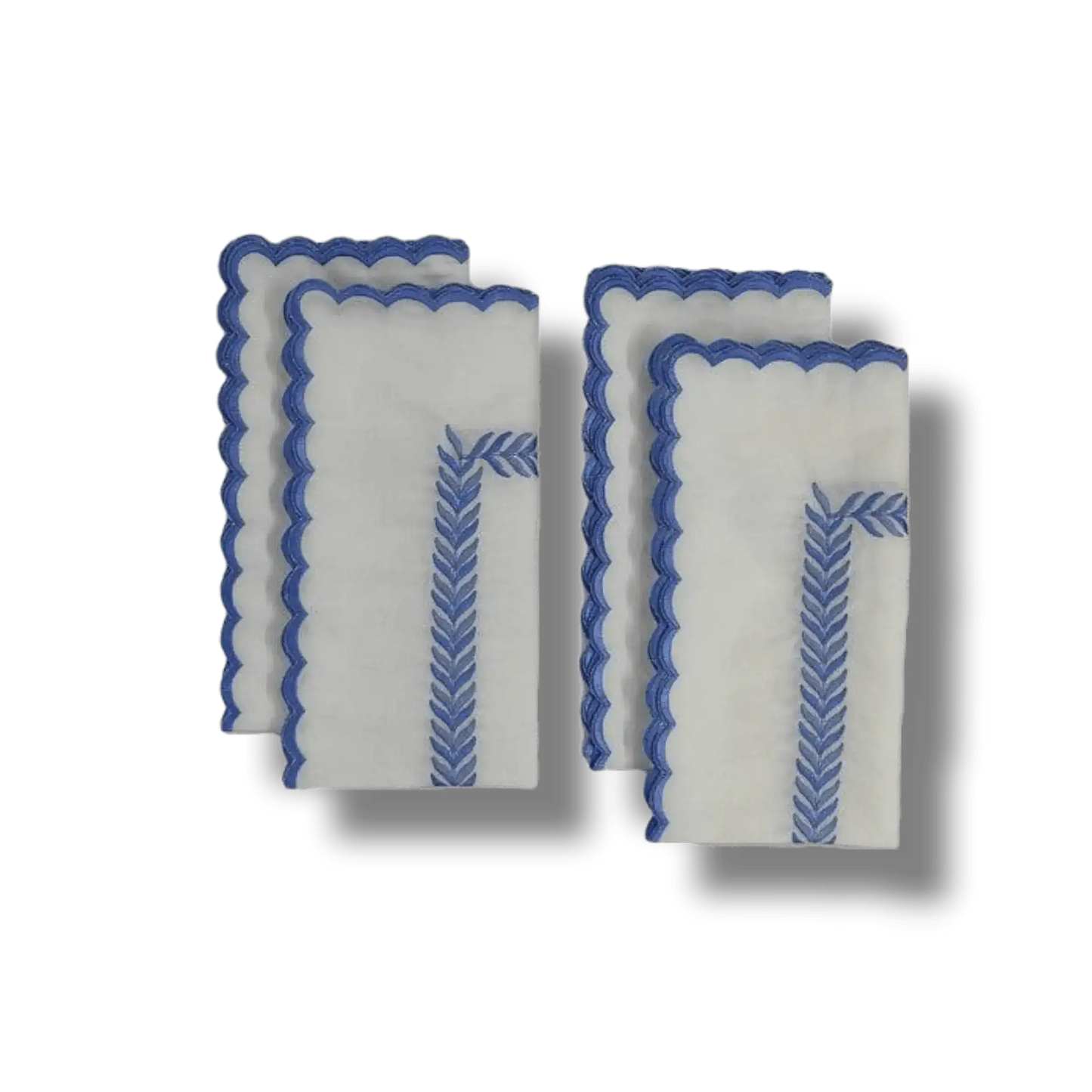 Embroidered Pink Fern White Cotton Scalloped Napkins - MAIA HOMES