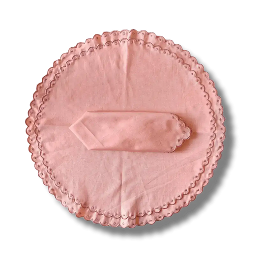 Embroidered Scalloped Round Biodegradable Napkins - MAIA HOMES