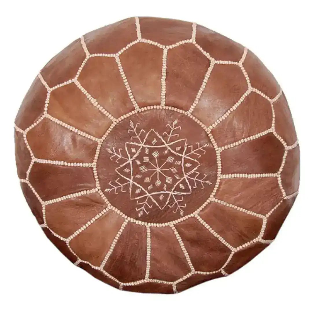 Genuine Leather Hand-Stitched Moroccan Pouf Cover