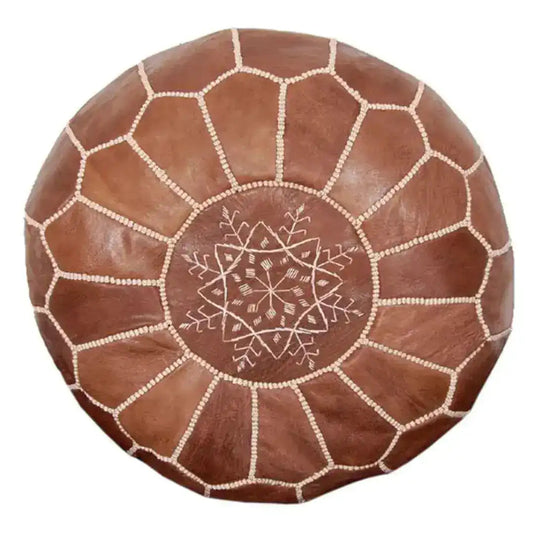 Genuine Leather Hand-Stitched Moroccan Pouf Cover