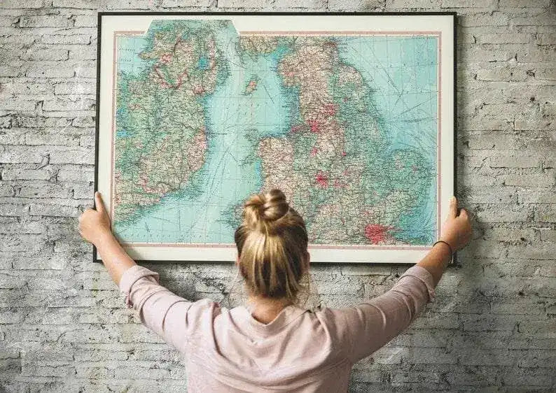 Geographical Map of England, Wales and Ireland| Map Wall Decor