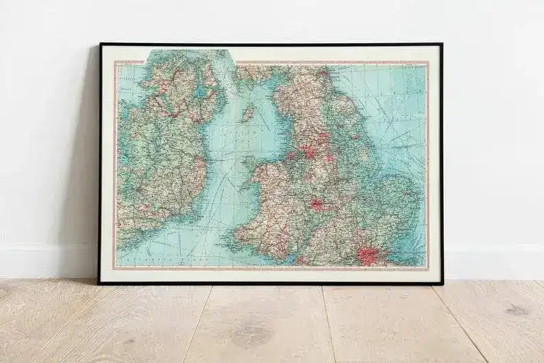 Geographical Map of England, Wales and Ireland| Map Wall Decor