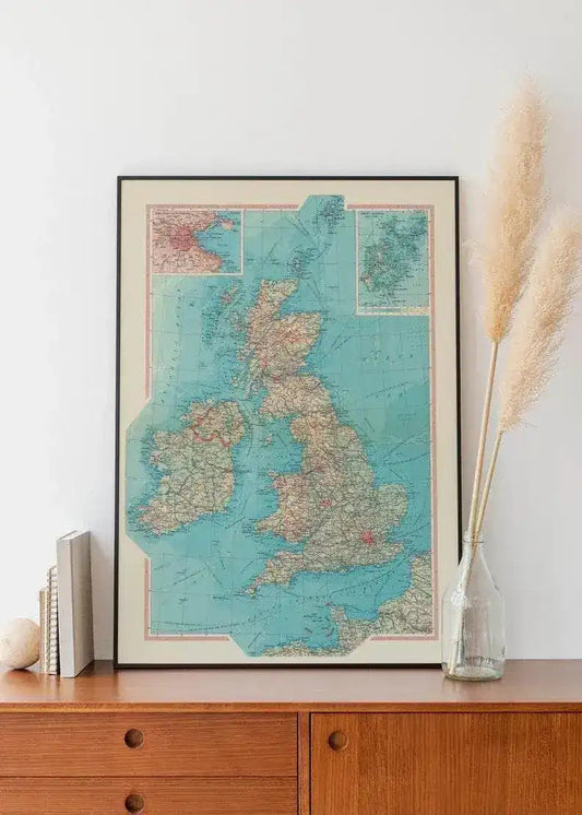 Geographical Map of Great Britain and Ireland| Map Wall Decor