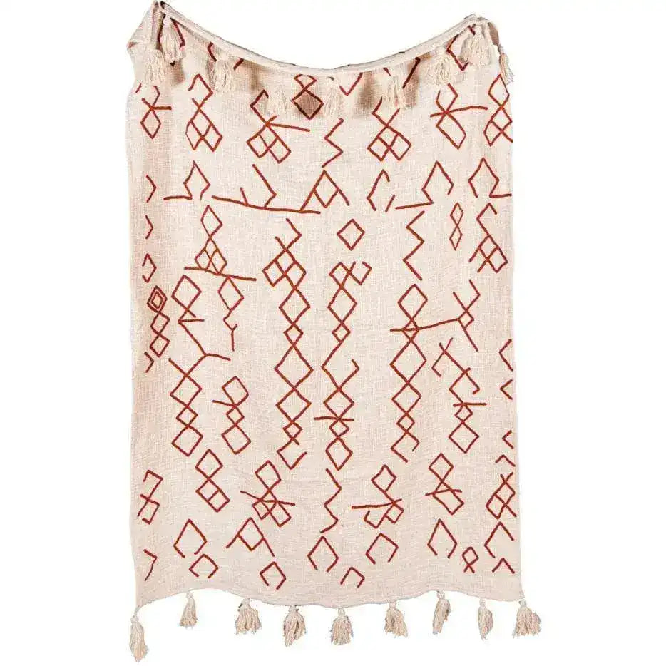 Geometry African Mud Cloth Inspired Cotton Throw With Tassels
