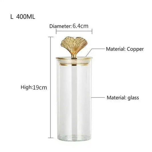 Gingko Leaf brassed Storage Jar with Sealed Lid - MAIA HOMES