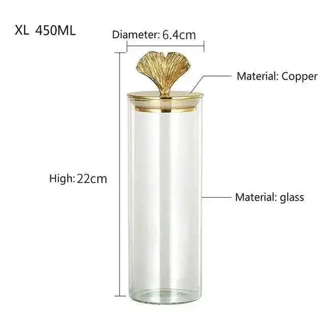 Gingko Leaf brassed Storage Jar with Sealed Lid - MAIA HOMES
