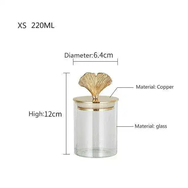 Gingko Leaf brassed Storage Jar with Sealed Lid - MAIA HOMES