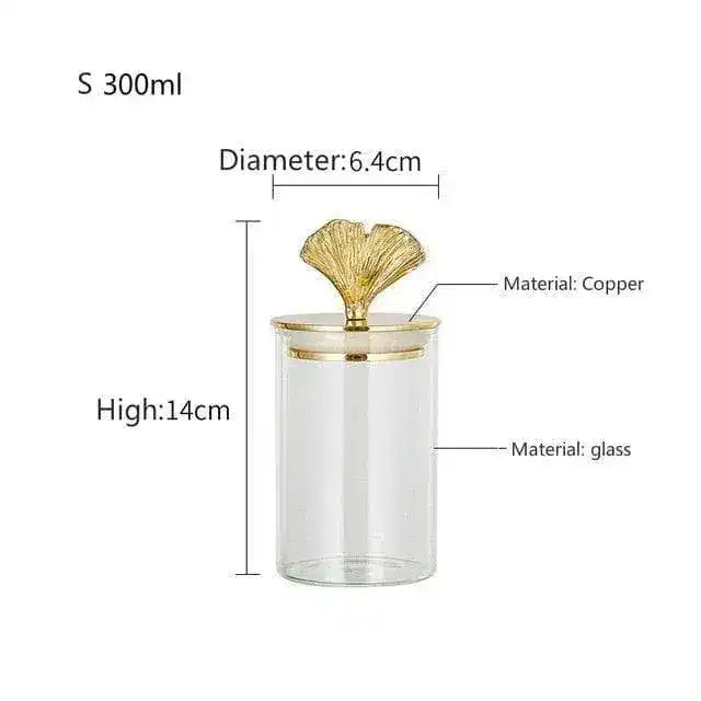 Gingko Leaf brassed Storage Jar with Sealed Lid - MAIA HOMES