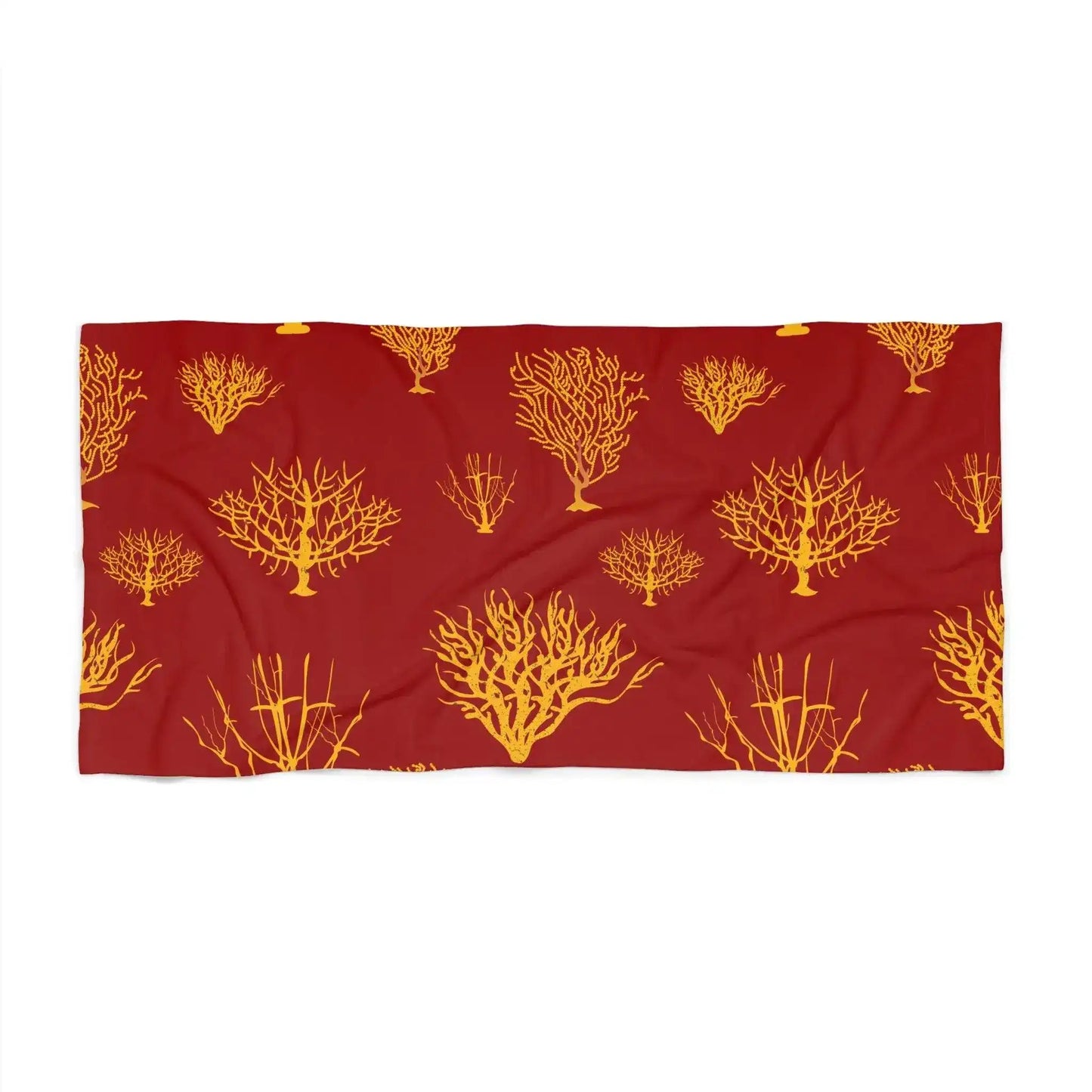 Gold Coral Reef on Red Beach Towel - MAIA HOMES