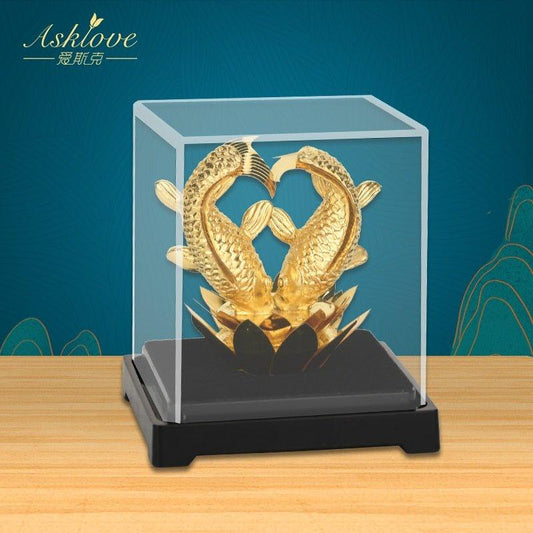 Gold Fish Statues Figurines Lucky Ornaments Home Decor - Animal Amity