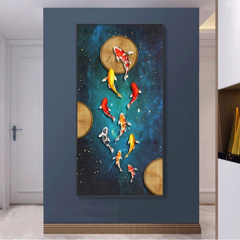 Golden Fish Feng Shui Carp Pictures Canvas Painting Wall Art - Animal Amity