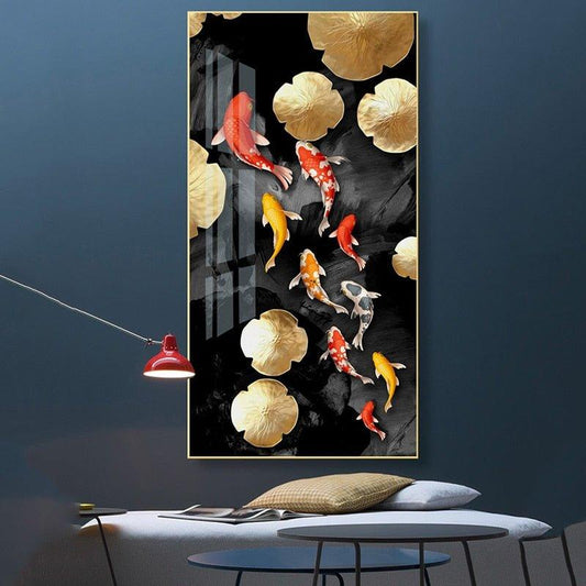 Golden Fish Feng Shui Carp Pictures Canvas Painting Wall Art - Animal Amity