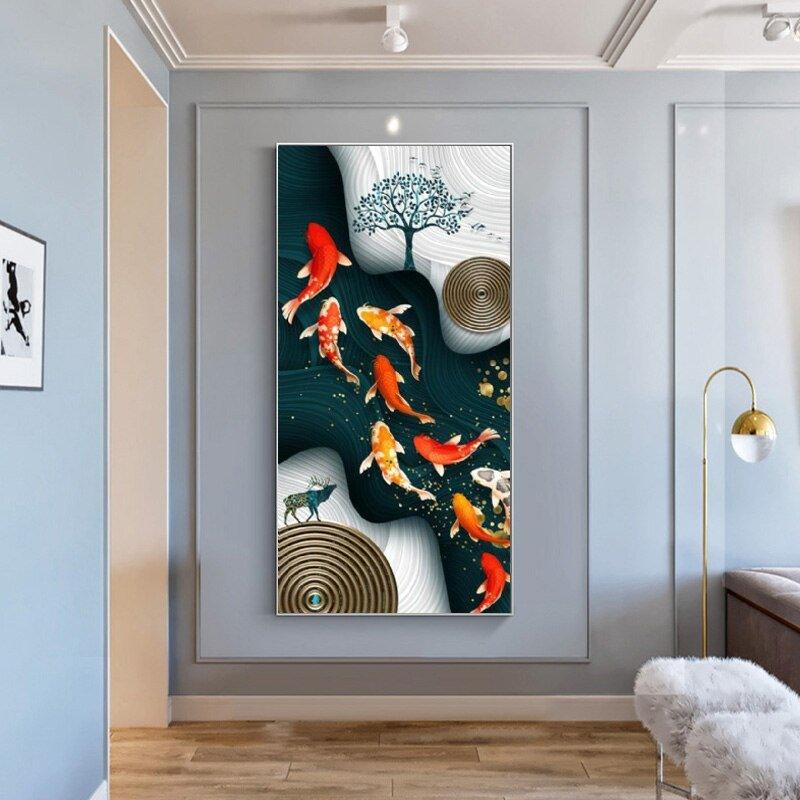 Golden Fish Feng Shui Carp Pictures Canvas Painting Wall Art - Animal Amity