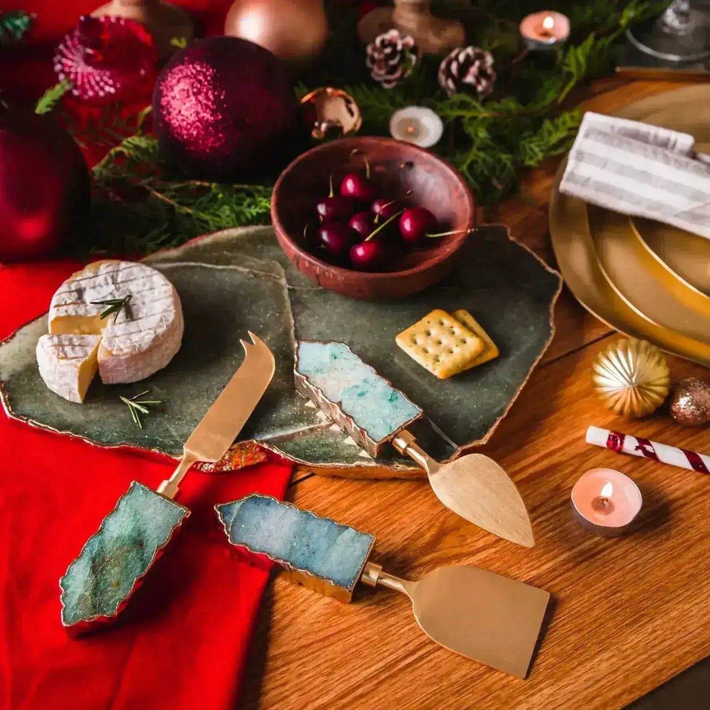 Green Aventurine Cheese Knives Set of 3