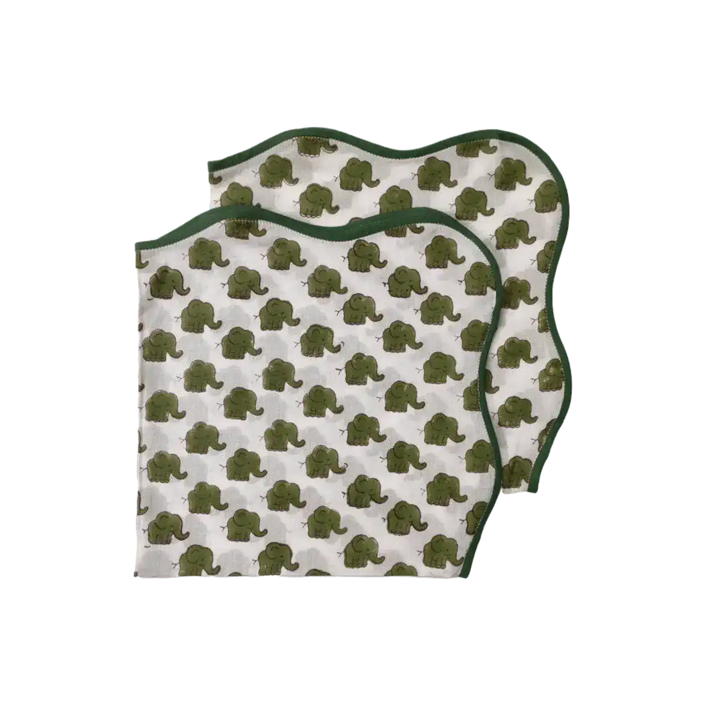 Green Dinosaur Block Print Scallop Cotton Napkins