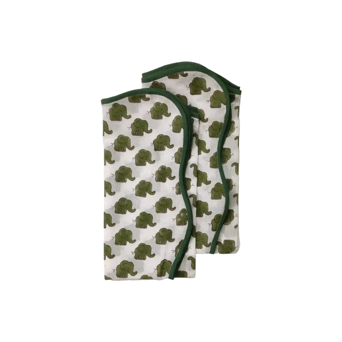 Green Dinosaur Block Print Scallop Cotton Napkins