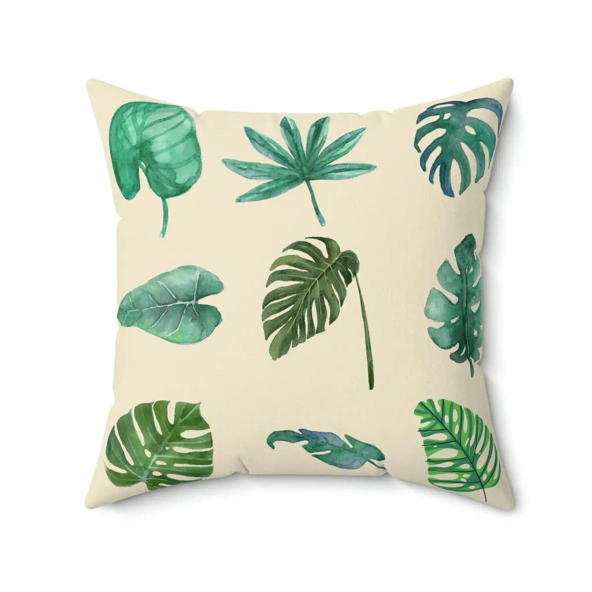 Green Monstera Leafy Printed Throw Pillow - MAIA HOMES