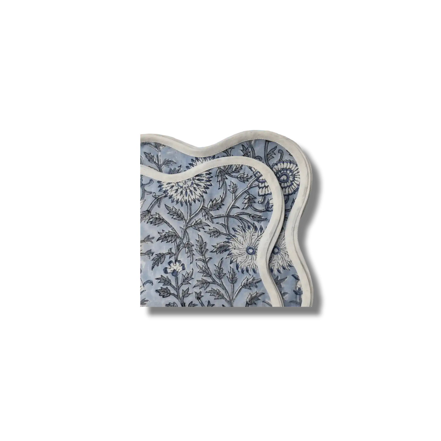 Hand Block Light Blue and Off White Scallop Cotton Napkins