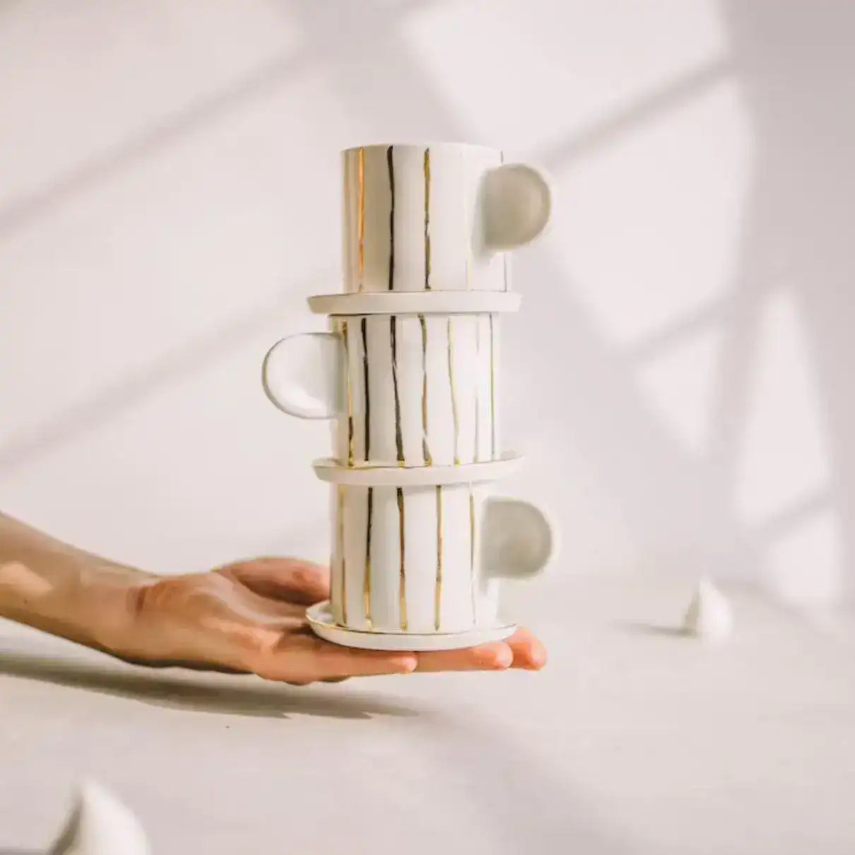 Hand Crafted Golden Lines Espresso Cup & Saucer Set