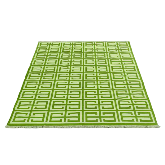 Handmade Chindian Dhurrie Cotton Reversible Rug - Green