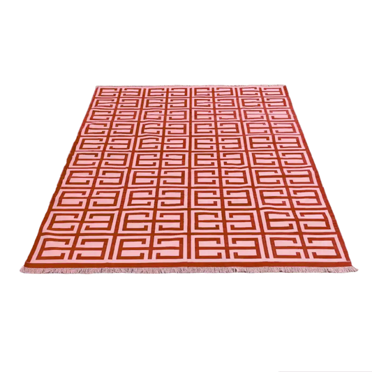 Handmade Chindian Dhurrie Cotton Reversible Rug - Red