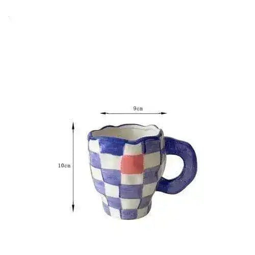Handmade Irregular Checker Ceramic Coffee Mug - MAIA HOMES