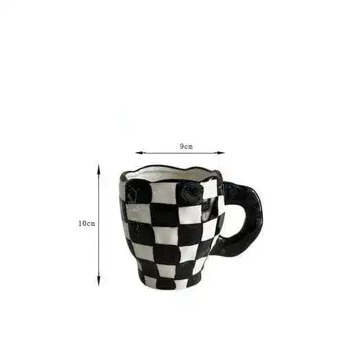 Handmade Irregular Checker Ceramic Coffee Mug - MAIA HOMES