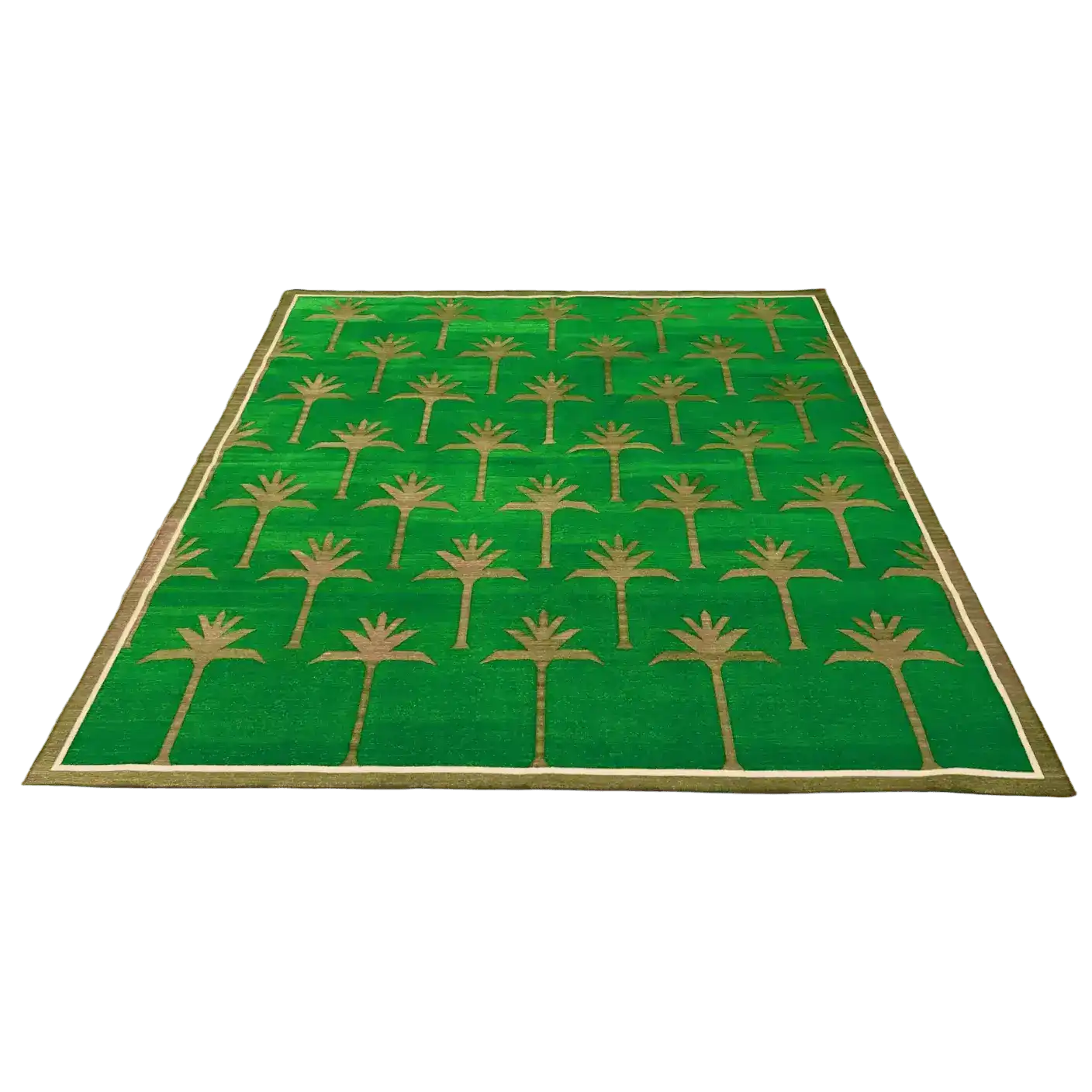 Handmade Palm Trees Cotton Rug - Green/Olive
