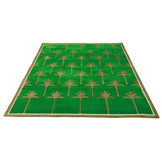 Handmade Palm Trees Cotton Rug - Green/Olive