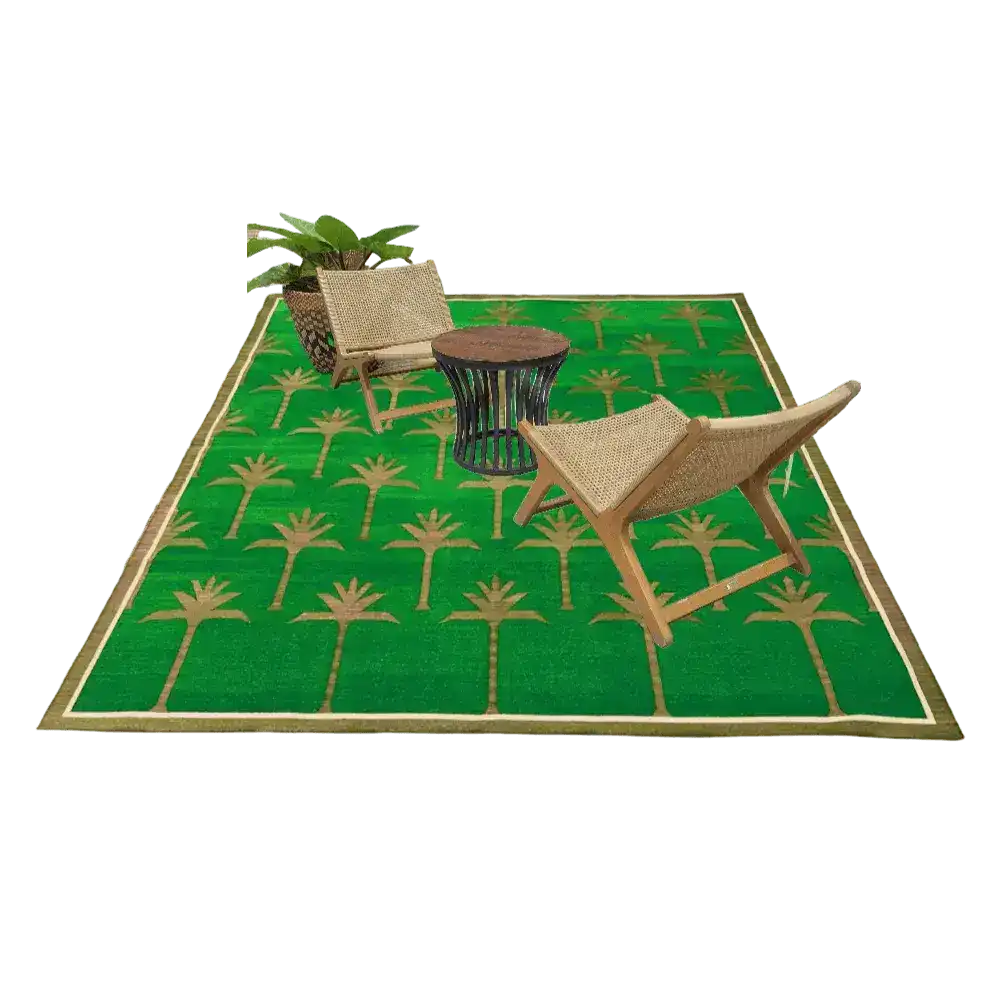Handmade Palm Trees Cotton Rug - Green/Olive