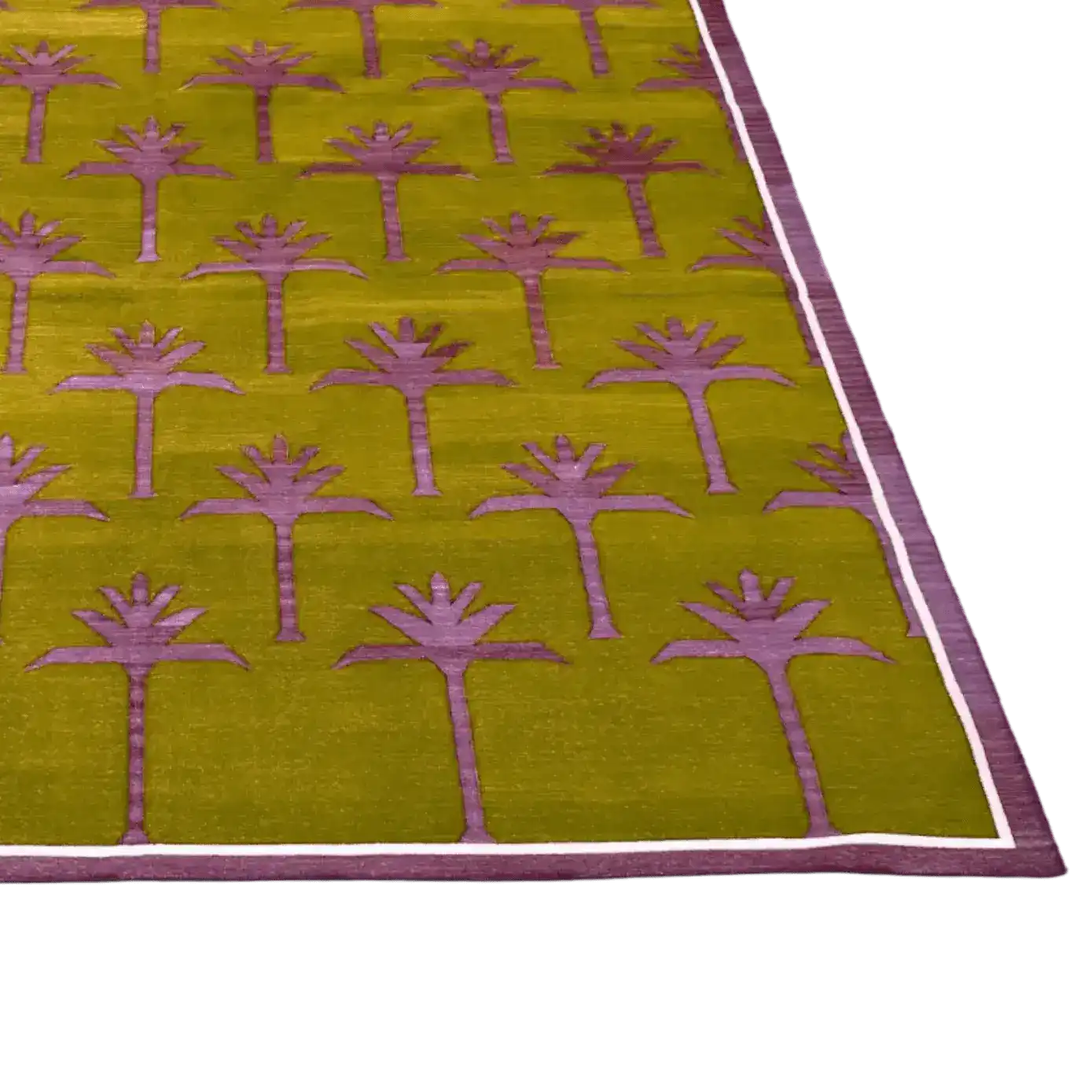 Handmade Palm Trees Cotton Rug - Pink/Olive Green