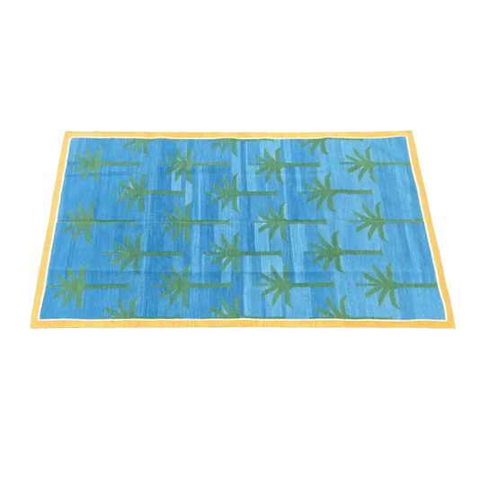 Handmade Reversible Palm Trees Cotton Rug - Green