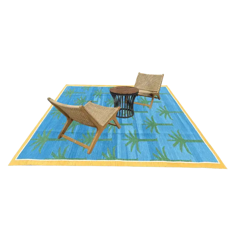 Handmade Reversible Palm Trees Cotton Rug - Green