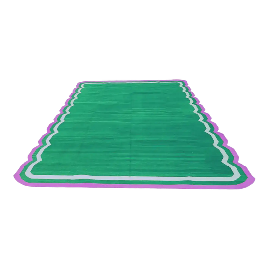 Handmade Scalloped Cotton Area Rug - Green/Pink